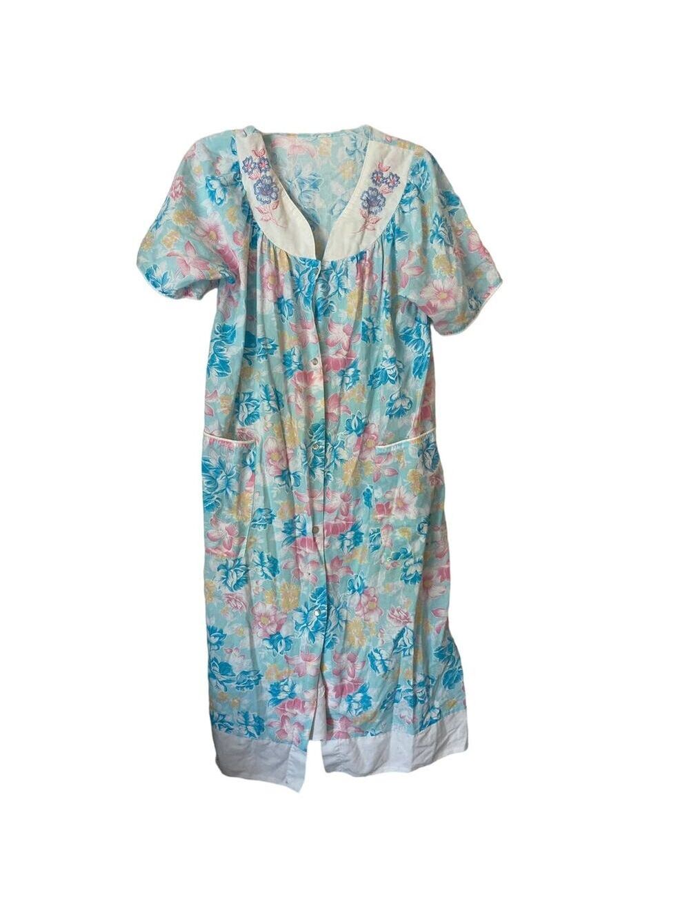 vintage button down housecoat blue floral